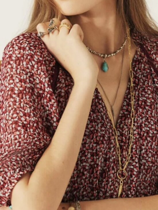 Ba&sh Robe Kama in Bordoax silk/viscose a-line textured flowy Dress Sz 2 - Picture 3 of 16